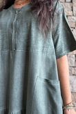 Rustic Nature Linen Blend Smock T Shirt Dress Washed Moss